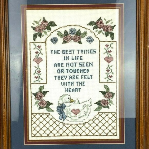 Framed Cross Stitch Art The Best Things In Life 20x16 Wood Frame - Picture 2 of 5